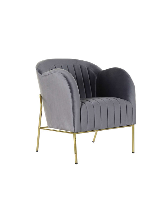 Fauteuil en métal doré et velours gris graphite Fauteuil en métal doré et velours gris graphite