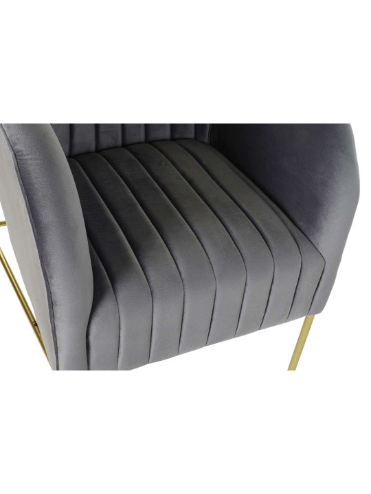 Fauteuil en métal doré et velours gris graphite Fauteuil en métal doré et velours gris graphite