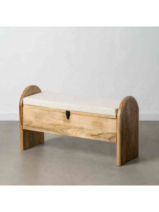 Banc en bois de manguier et tissu blanc