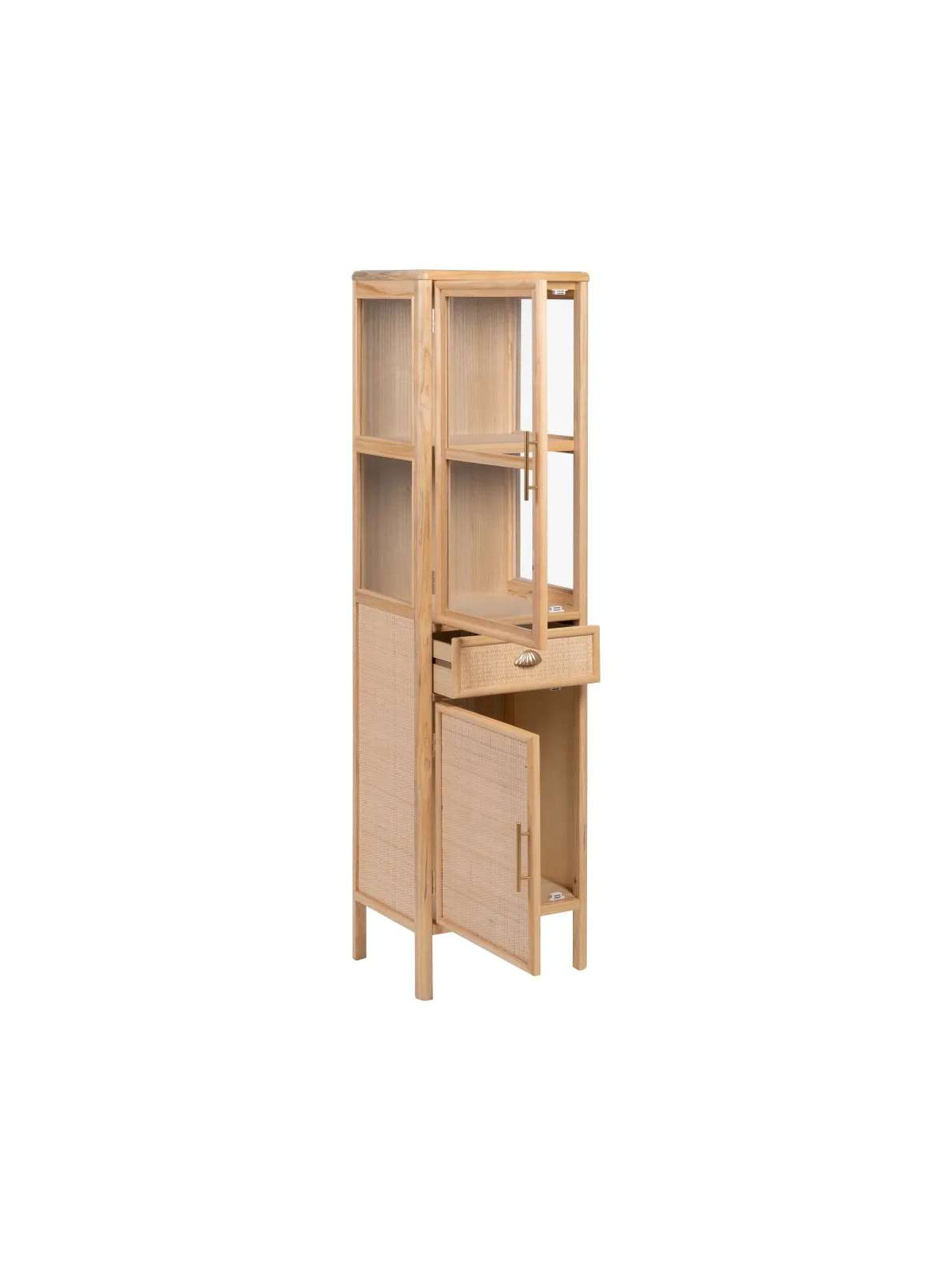 Vitrine en bois et cannage