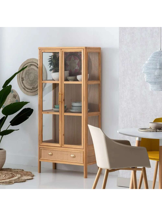 Vitrine 2 portes en bois et cannage Vitrine 2 portes en bois et cannage