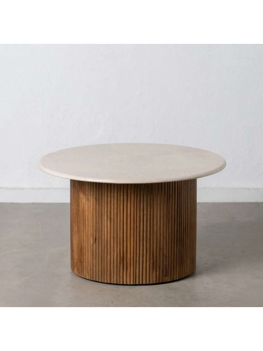 Table basse ronde en bois de manguier et marbre blanc Table basse ronde en bois de manguier et marbre blanc