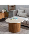 Table basse ronde en bois de manguier et marbre blanc Table basse ronde en bois de manguier et marbre blanc
