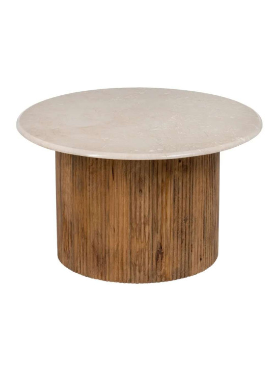Table basse ronde en bois de manguier et marbre blanc Table basse ronde en bois de manguier et marbre blanc