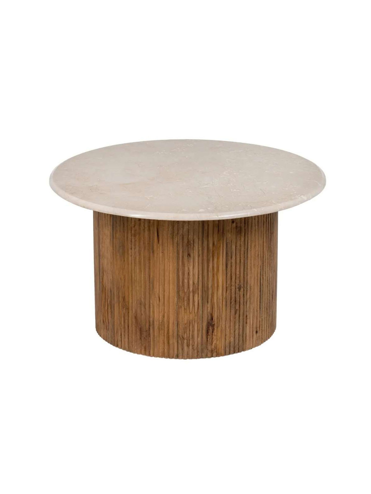 Table basse ronde en bois de manguier et marbre blanc