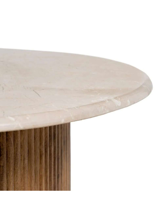 Table basse ronde en bois de manguier et marbre blanc Table basse ronde en bois de manguier et marbre blanc