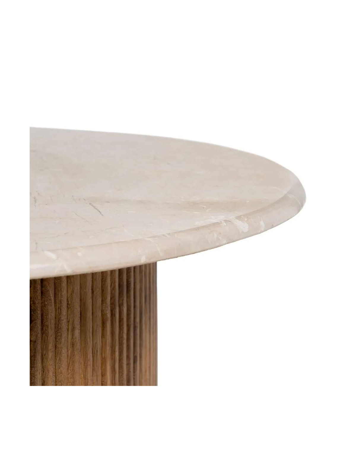 Table basse ronde en bois de manguier et marbre blanc