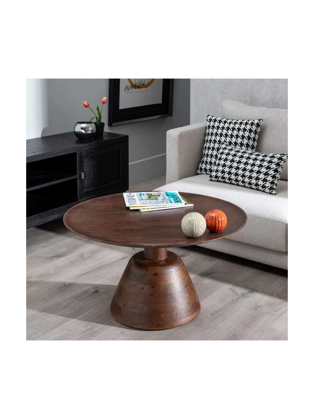 Table basse ronde en bois de manguier