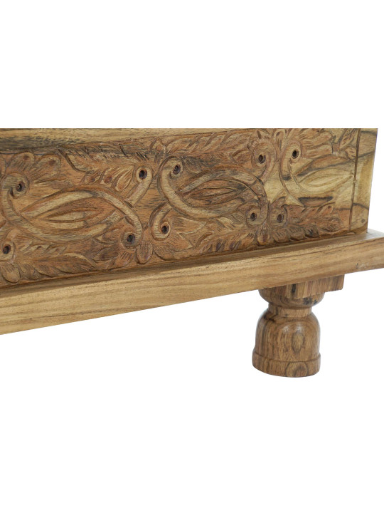 Coffre floral sculpté en bois d'acacia Coffre floral sculpté en bois d'acacia