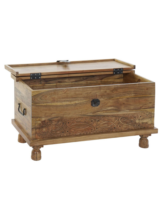 Coffre floral sculpté en bois d'acacia Coffre floral sculpté en bois d'acacia