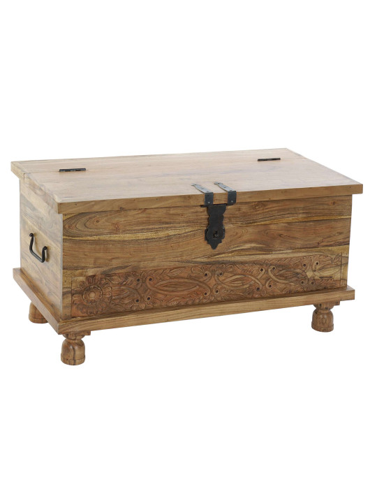 Coffre floral sculpté en bois d'acacia Coffre floral sculpté en bois d'acacia