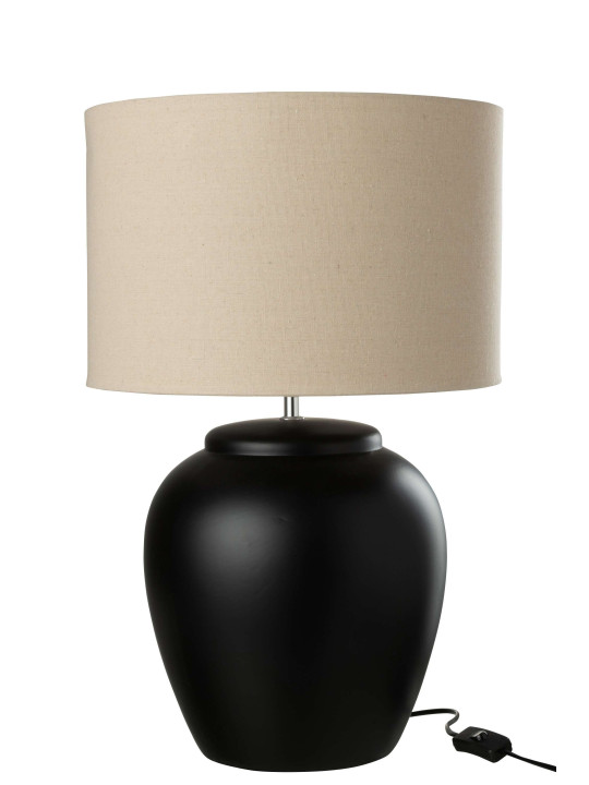 Lampe Meli + Abat-Jour Ceramique Lin Noir Large Lampe Meli + Abat-Jour Ceramique Lin Noir Large