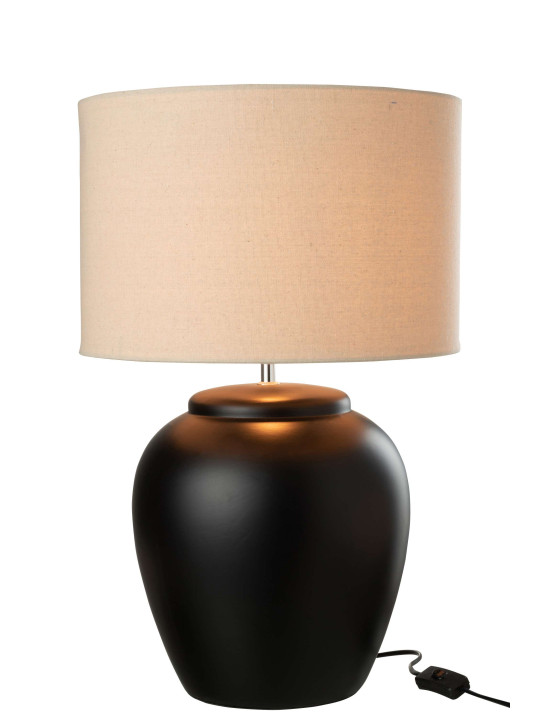 Lampe Meli + Abat-Jour Ceramique Lin Noir Large Lampe Meli + Abat-Jour Ceramique Lin Noir Large