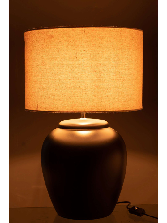 Lampe Meli + Abat-Jour Ceramique Lin Noir Large Lampe Meli + Abat-Jour Ceramique Lin Noir Large