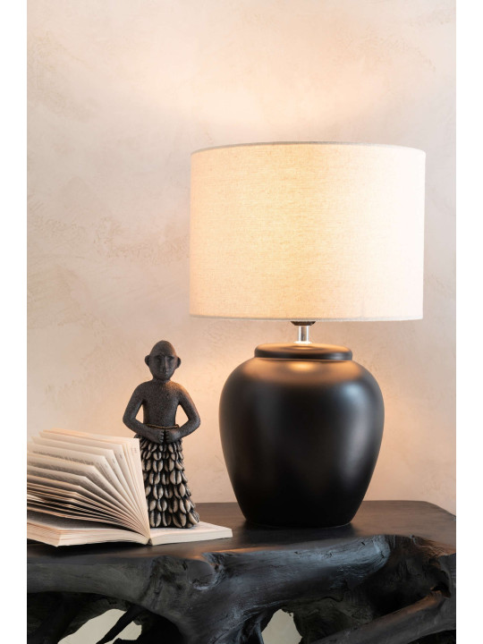 Lampe Meli + Abat-Jour Ceramique Lin Noir Large Lampe Meli + Abat-Jour Ceramique Lin Noir Large