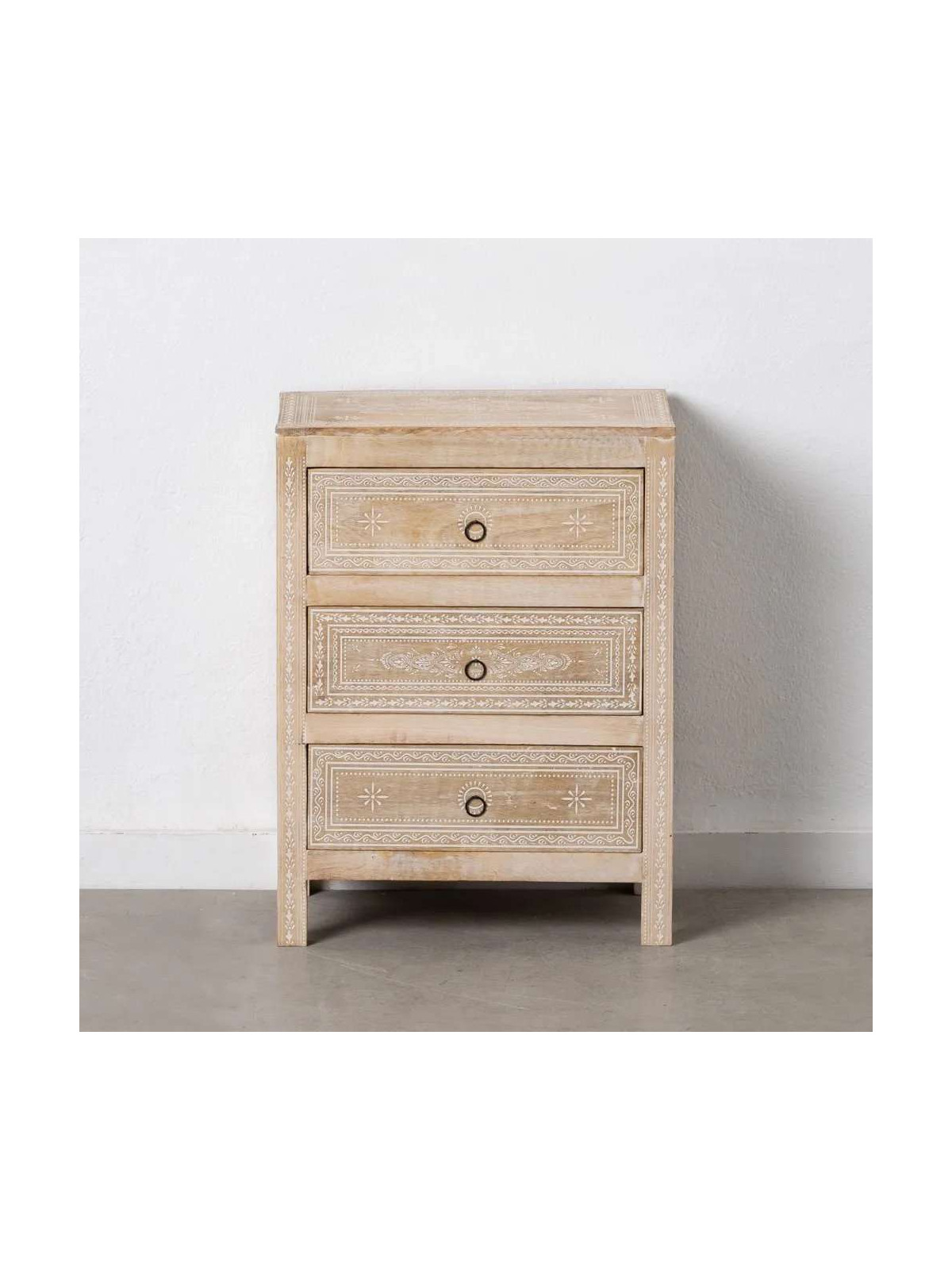 Table de chevet Ainhoa patine rose et blanche