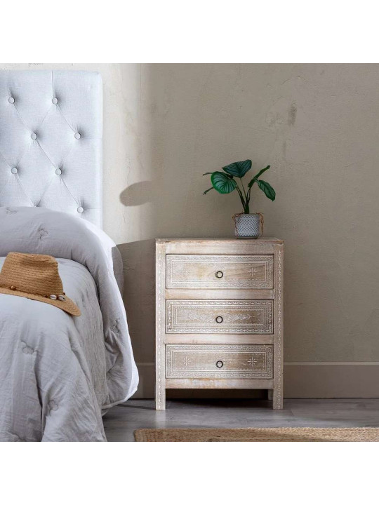 Table de chevet Ainhoa patine rose et blanche