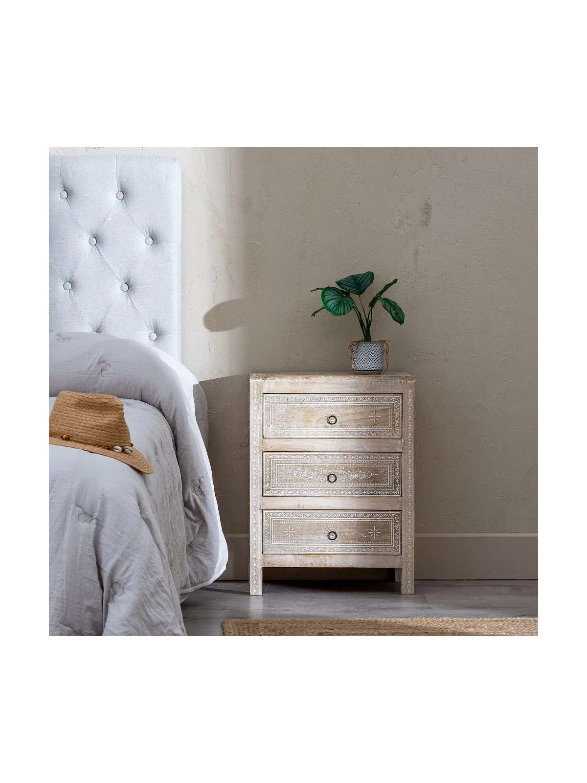 Table de chevet Ainhoa patine rose et blanche