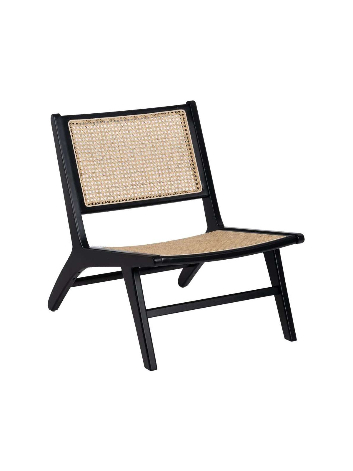Fauteuil en bois noir et cannage en rotin