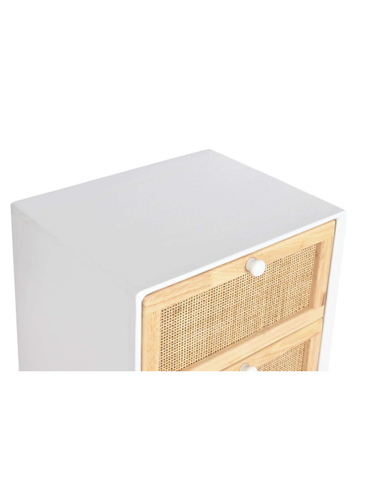 Chiffonnier Livia en bois de paulownia blanc et rotin