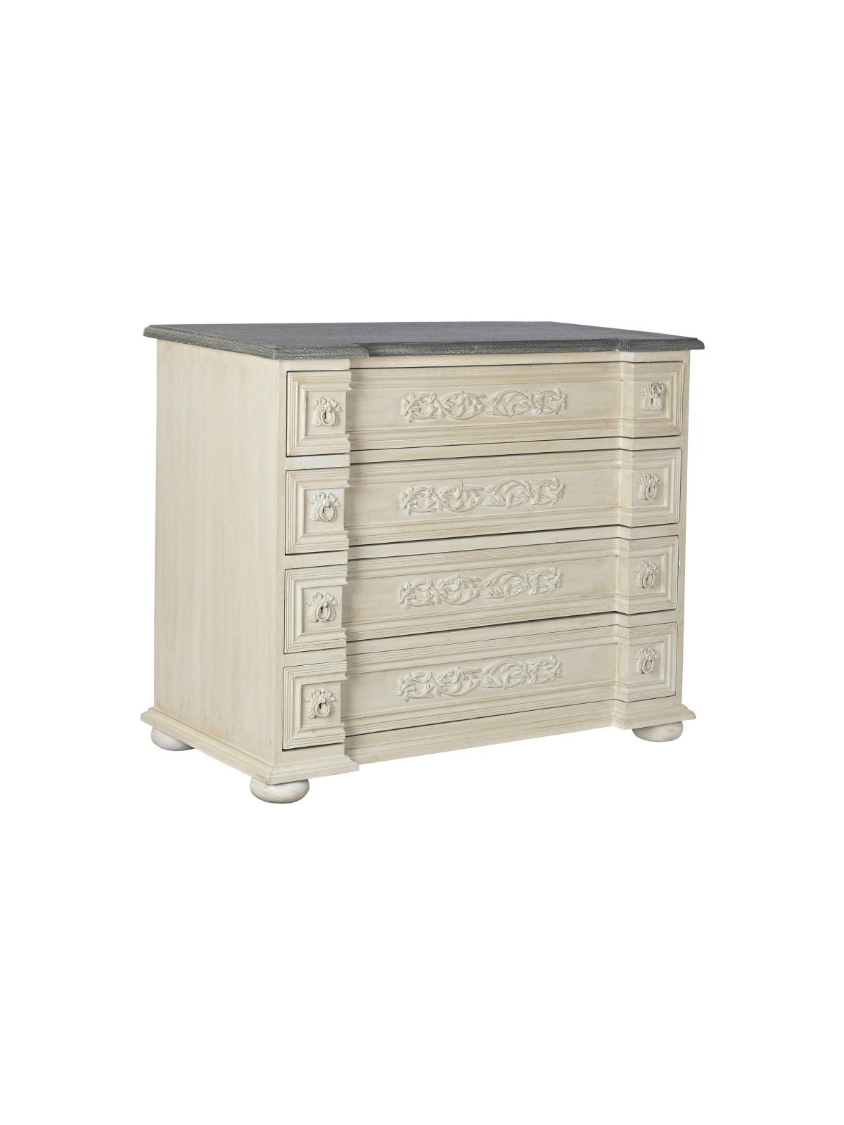 Commode Quiero 4 tiroirs en bois gris crème vieilli