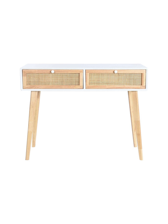 Console Livia en bois de paulownia blanc et rotin