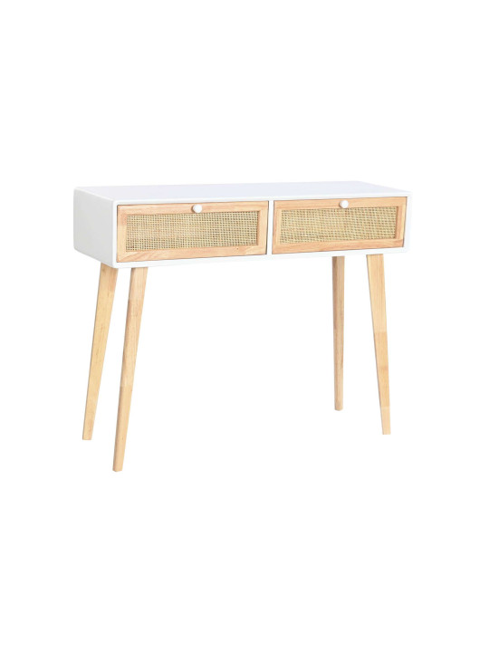 Console Livia en bois de paulownia blanc et rotin