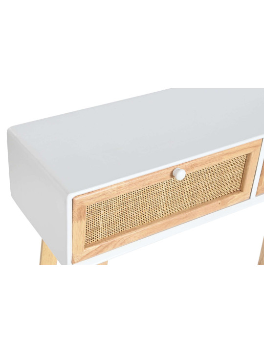 Console Livia en bois de paulownia blanc et rotin