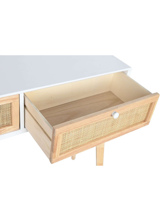 Console Livia en bois de paulownia blanc et rotin