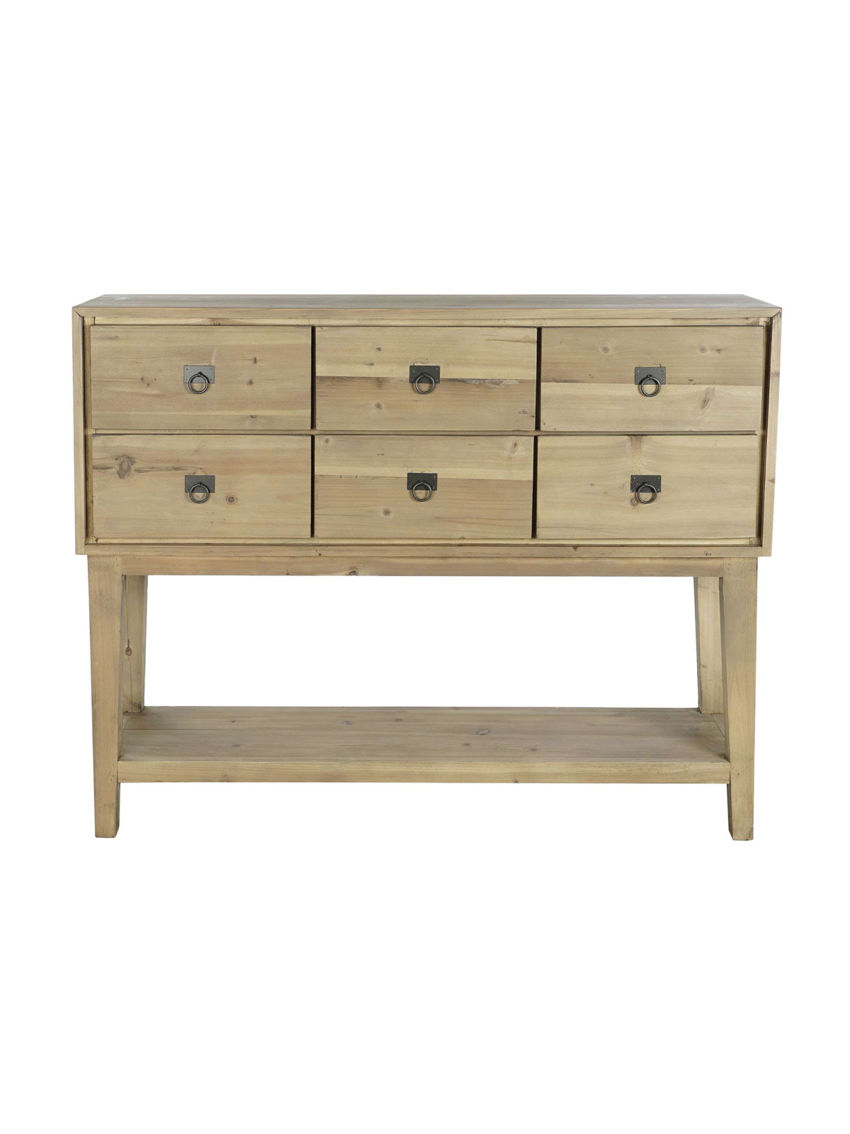 Console naturelle en bois d'épicéa 6 tiroirs