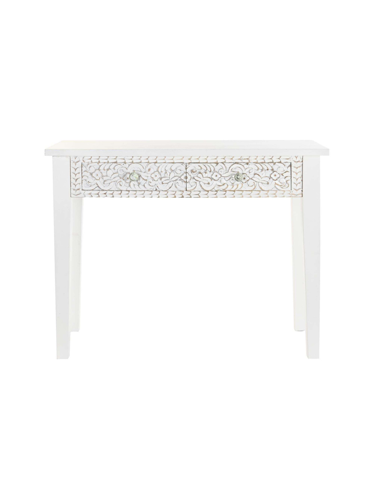 Console blanche gravée en bois de manguier