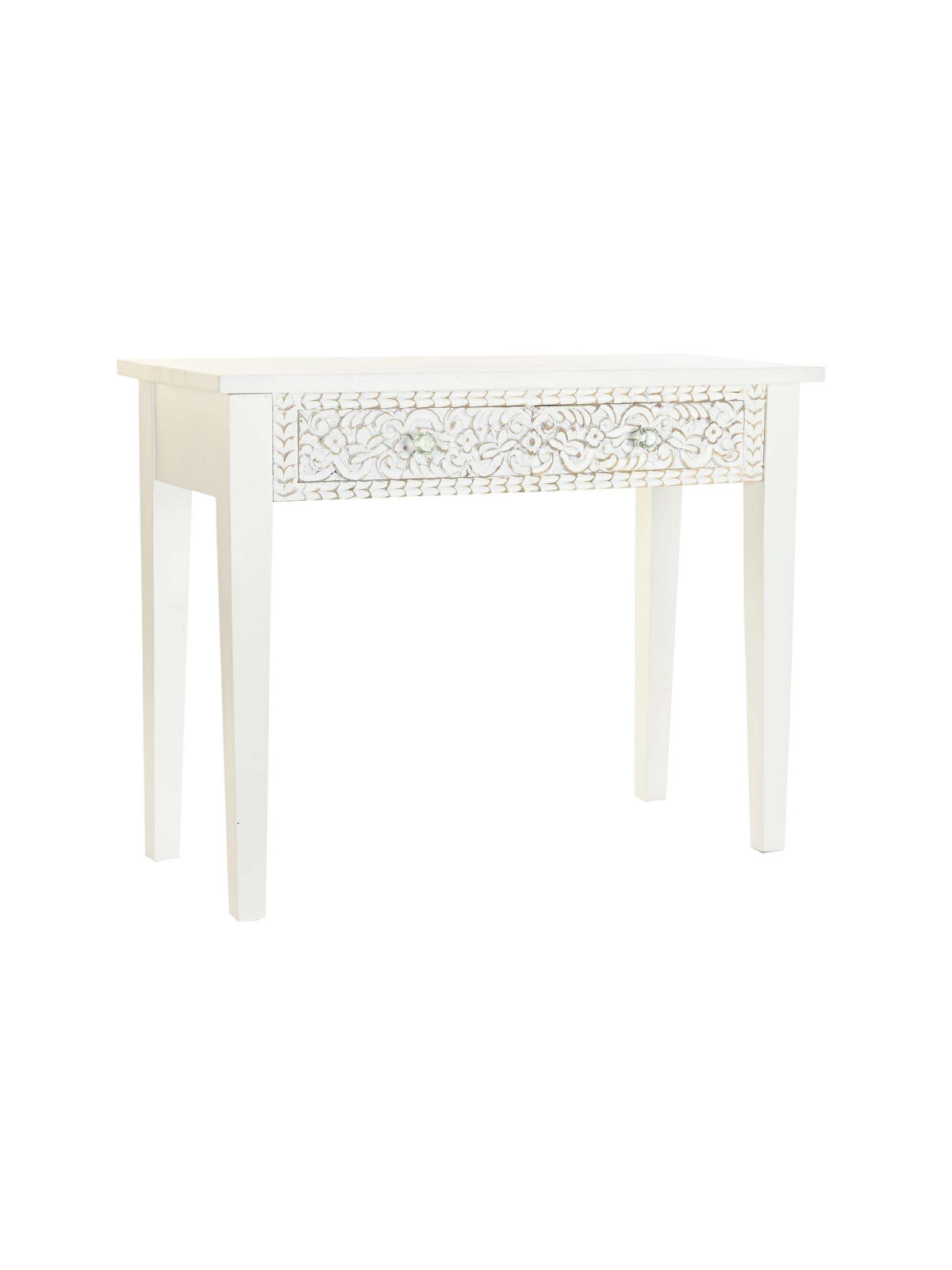 Console blanche gravée en bois de manguier