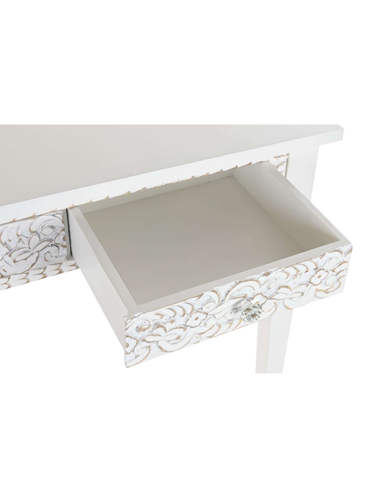Console blanche gravée en bois de manguier
