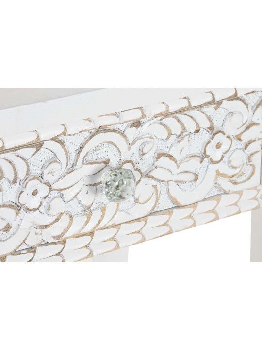 Console blanche gravée en bois de manguier Console blanche gravée en bois de manguier