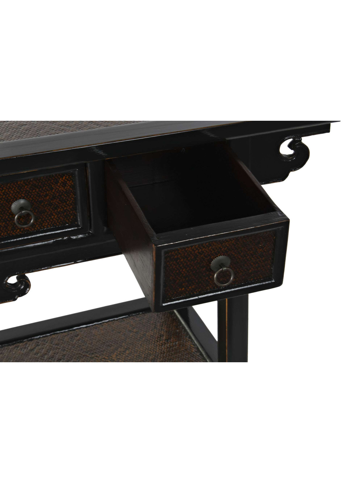 Console Shamian 2 tiroirs en bois d’orme noir