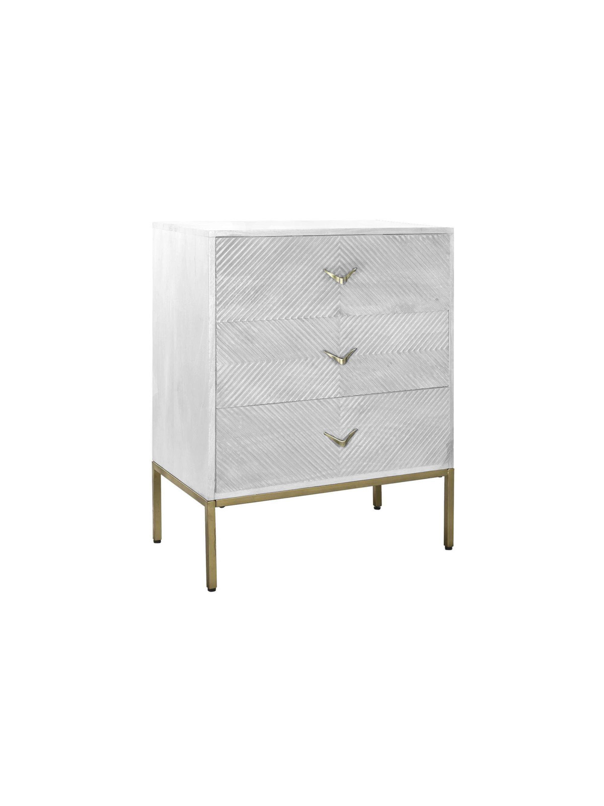 Commode blanche graphique en bois de manguier