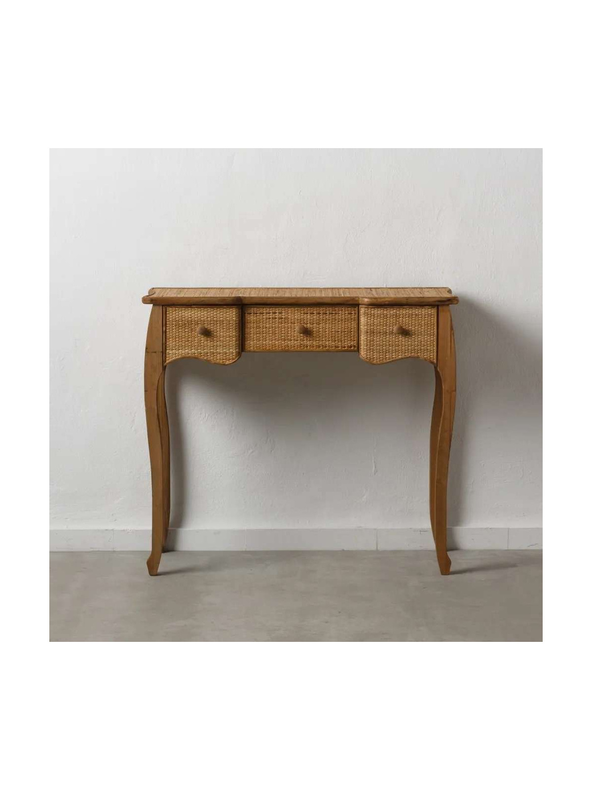 Console naturelle en bois et rotin