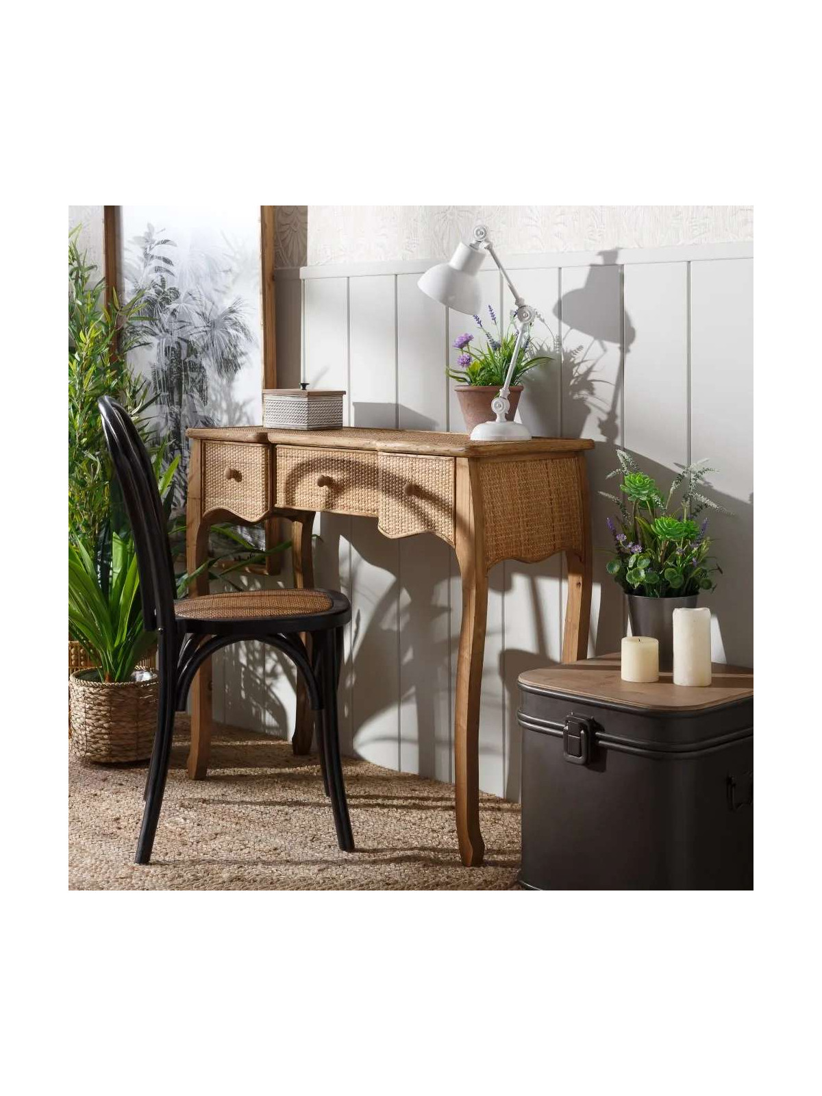 Console naturelle en bois et rotin