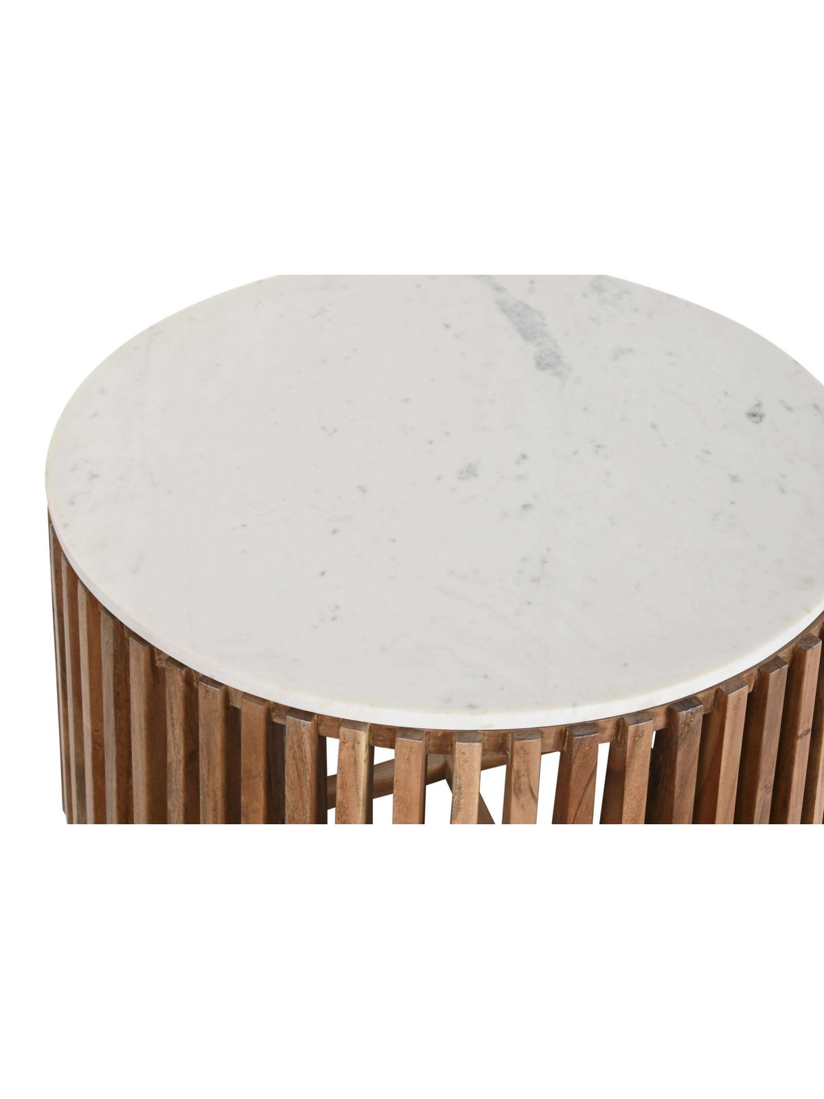 Table basse ajouré en bois de manguier et marbre blanc