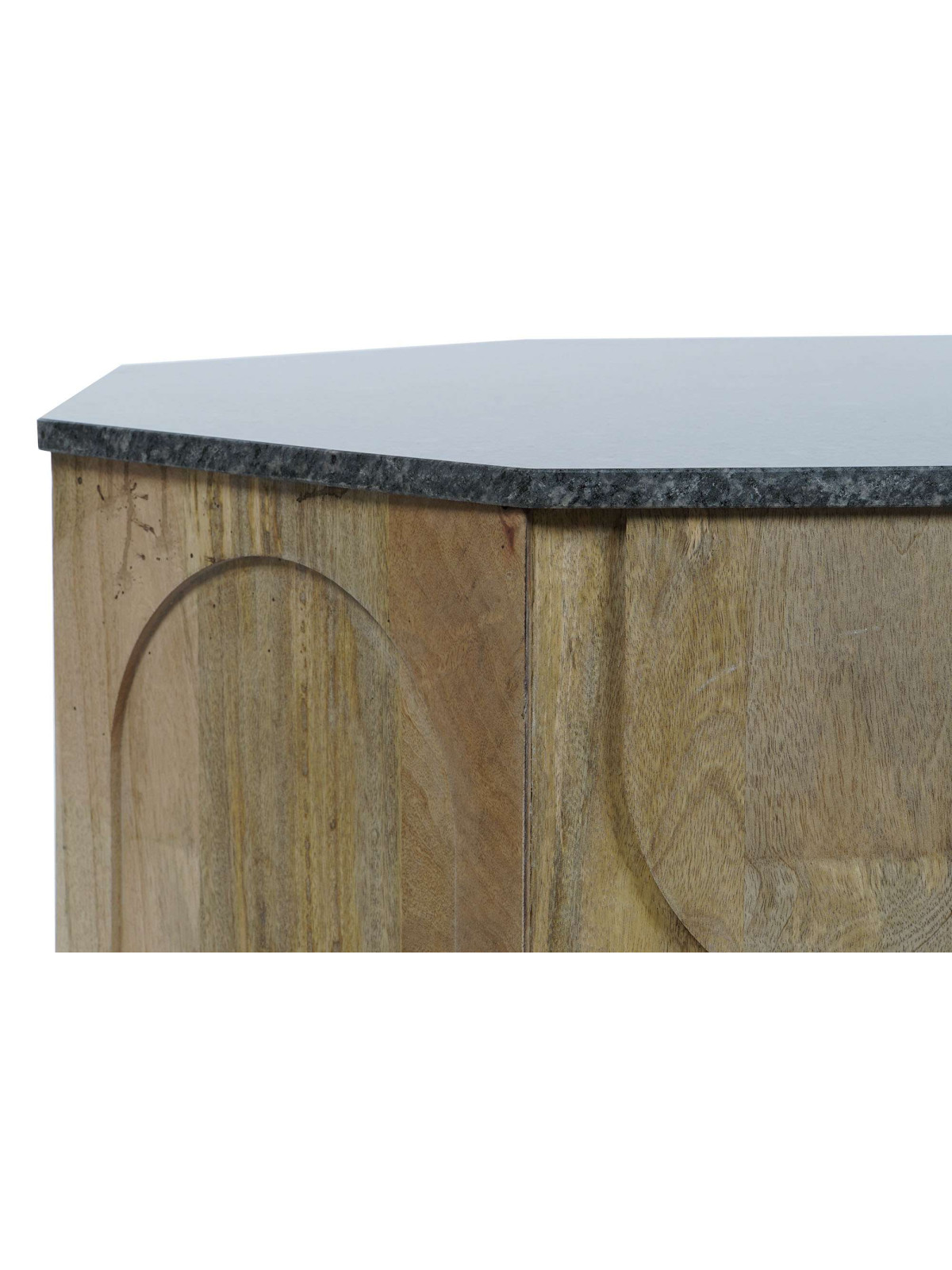 Table basse demi-ovale en bois de manguier et marbre noir