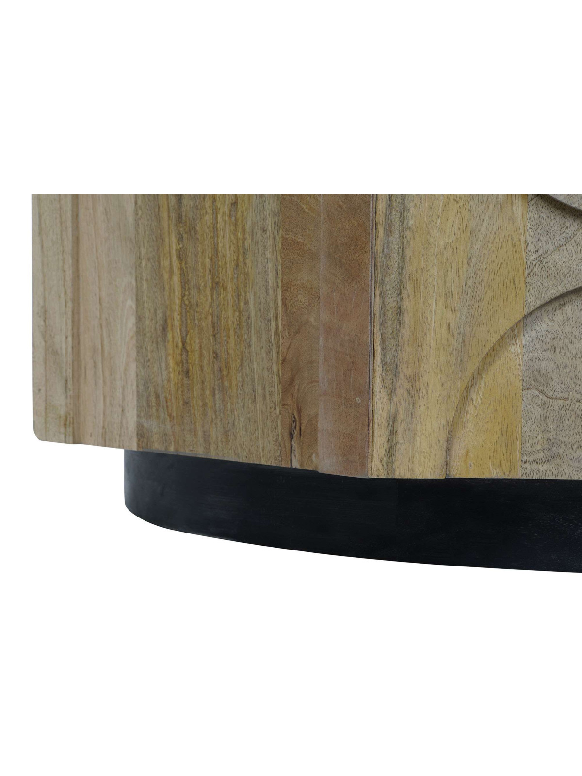 Table basse demi-ovale en bois de manguier et marbre noir
