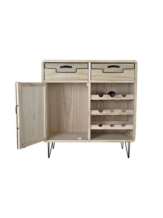 Porte bouteille bois de paulownia et cannage en métal Porte bouteille bois de paulownia et cannage en métal