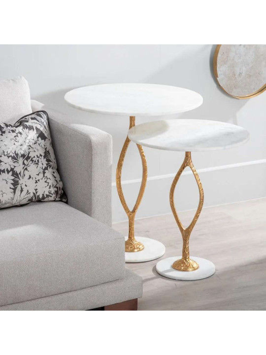 Table basse racine blanche et doré