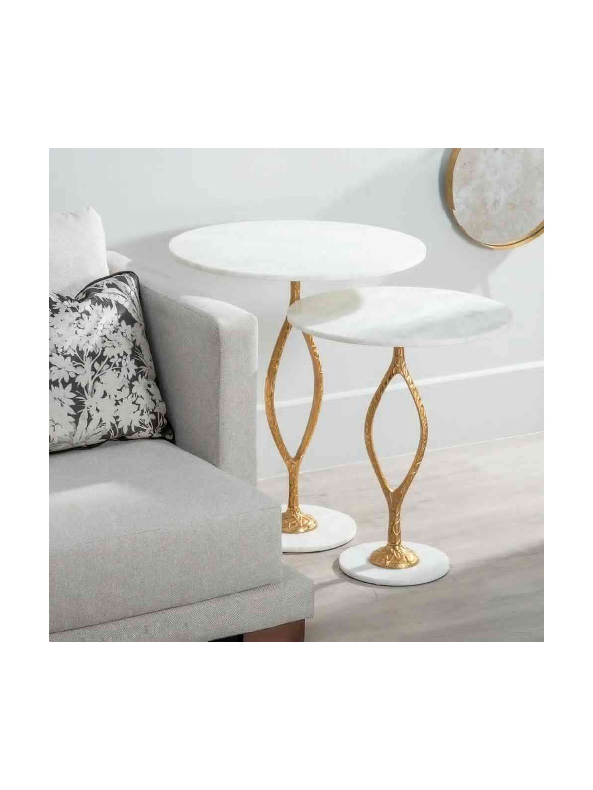 Table d'appoint racine blanche et doré 60 cm