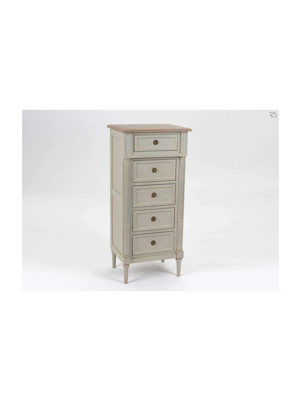 Chiffonnier Amadeus patiné blanc 5 tiroirs 
